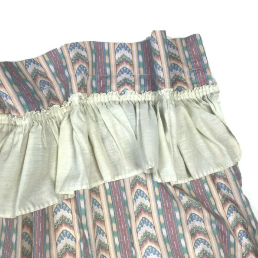 2 Custom Made Vintage 1970s Curtains Drapes Ruffle Majorca Pattern